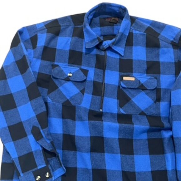 Hickory Shirt Company Men’s 3XLT Cotton Flannel LS Shirt Blue Plaid 1/4 Zip - Picture 1 of 11
